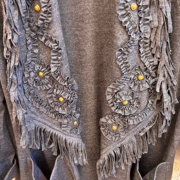 Vintage Carole Little Knit Fringe Western Boho Studded Jacket Size Womens 14 - Picture 4 of 6